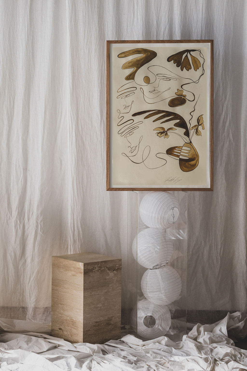 Traditions - Sepia ink continuous line on soft hand pressed paper.