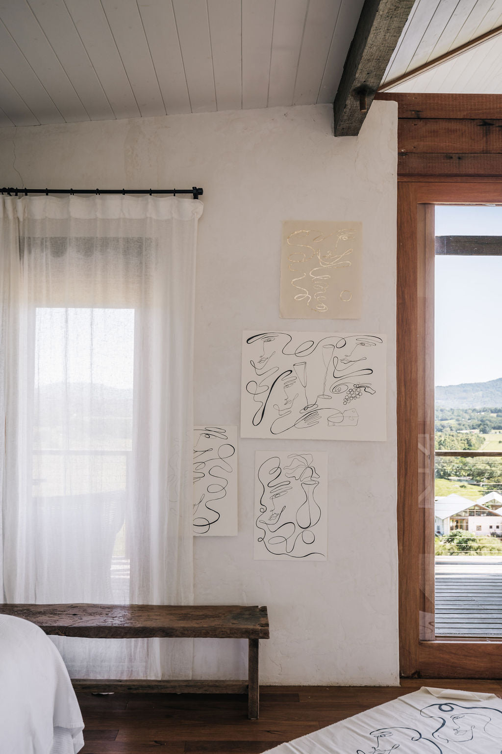 Champagne Club- Black ink continuous line on watercolour deckle edge 300gsm paper..