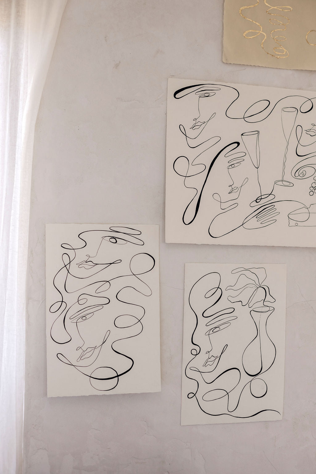 In Sync- Black ink continuous line on watercolour deckle edge 300gsm paper..