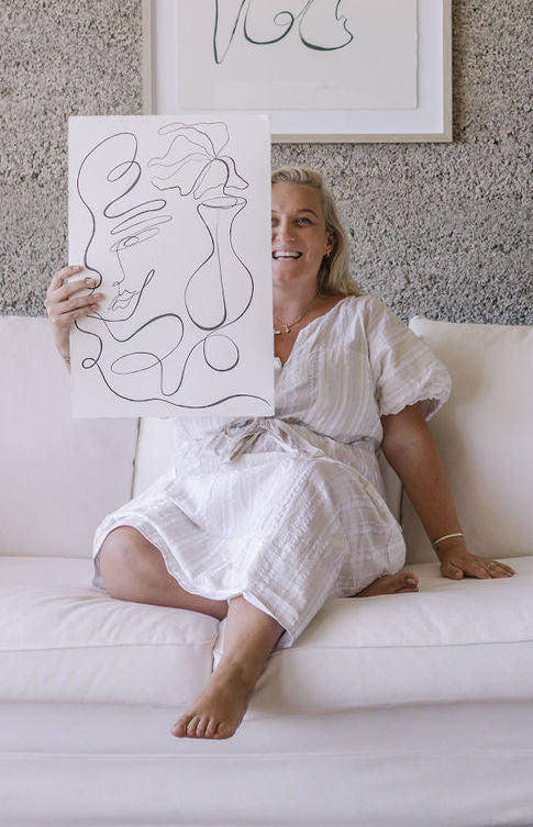 In Sync- Black ink continuous line on watercolour deckle edge 300gsm paper..