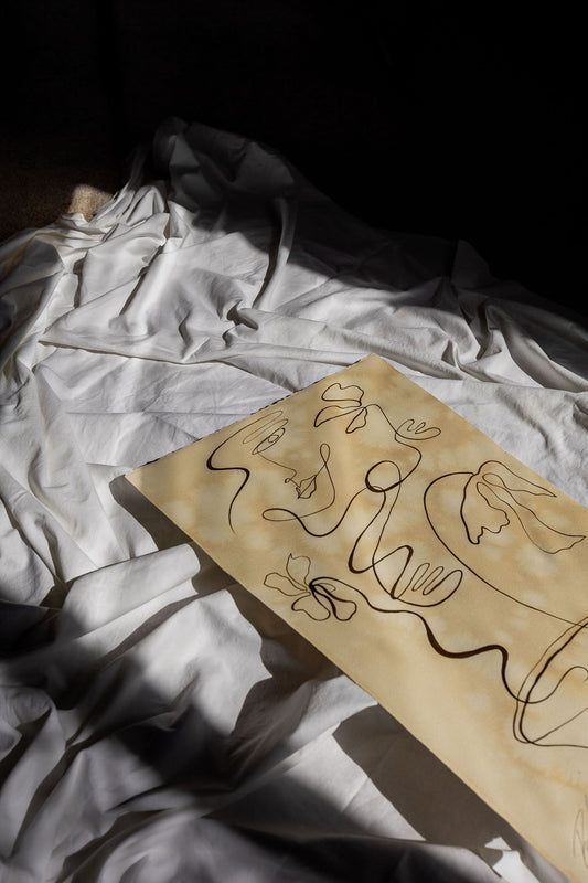 The Arrangement- Sepia ink continuous line on water-dyed paper.