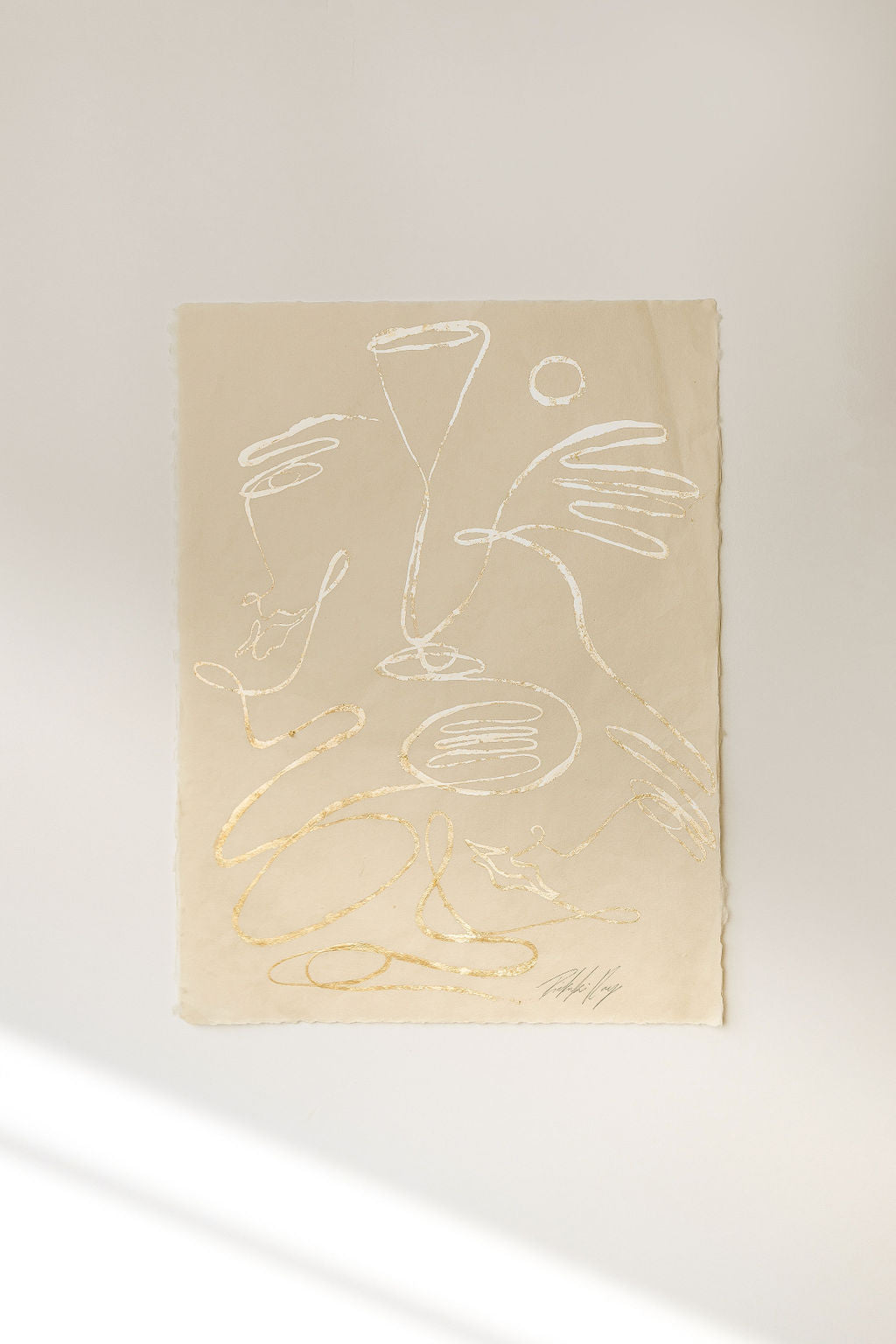 Wine Under The Moon - Gold leaf on Japanese Awagami Washi paper.