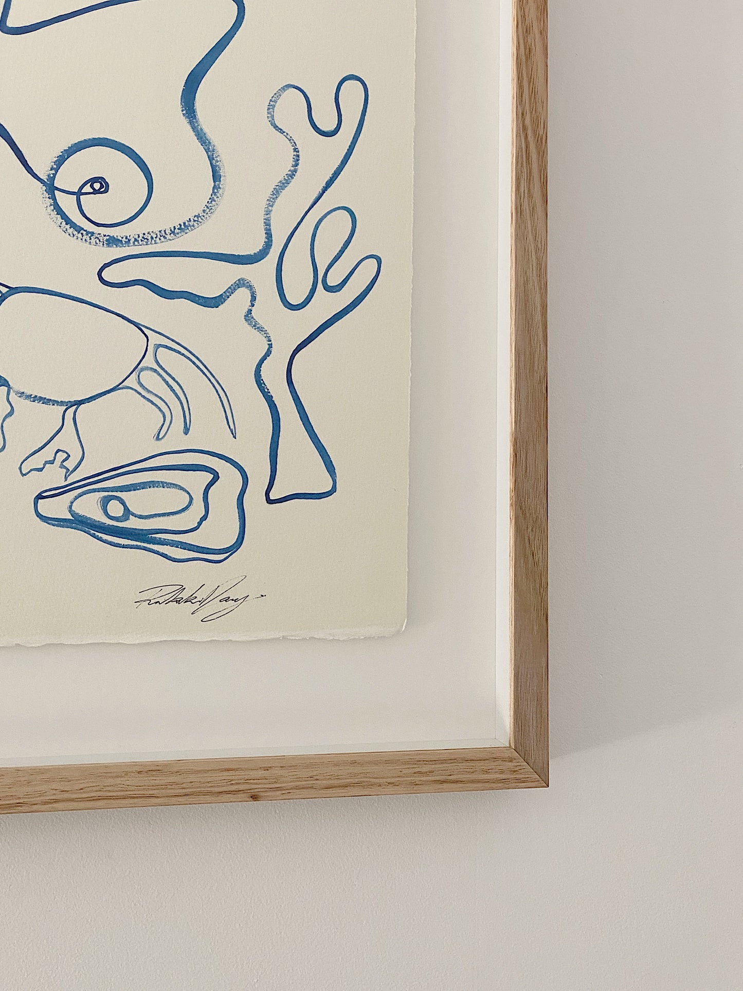 "You & I with an ocean of champagne" Original Acrylic on 300gsm Cold Pressed Paper, Framed in Tasmanian Oak. 530mm x 715mm