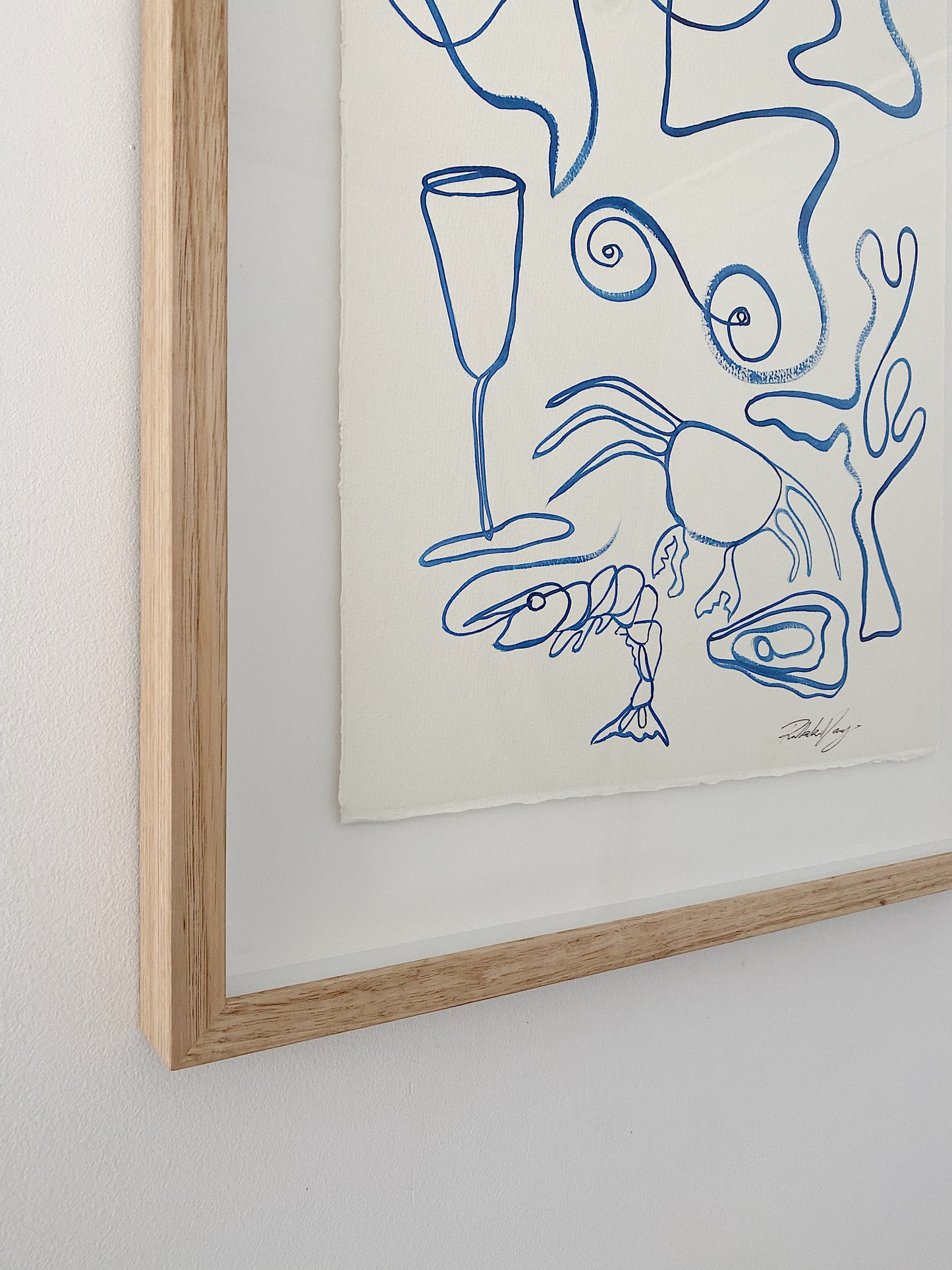 "You & I with an ocean of champagne" Original Acrylic on 300gsm Cold Pressed Paper, Framed in Tasmanian Oak. 530mm x 715mm