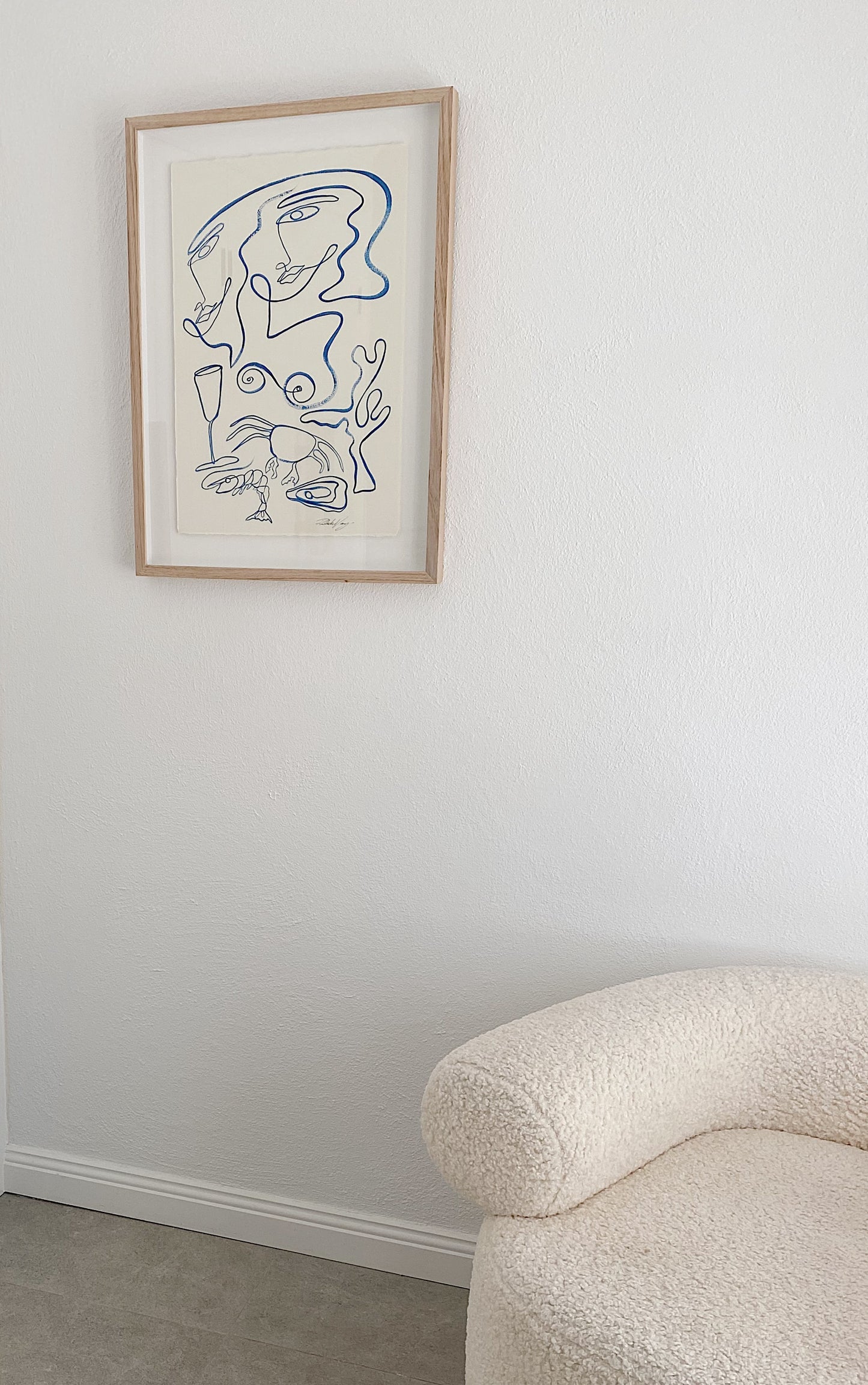 "You & I with an ocean of champagne" Original Acrylic on 300gsm Cold Pressed Paper, Framed in Tasmanian Oak. 530mm x 715mm