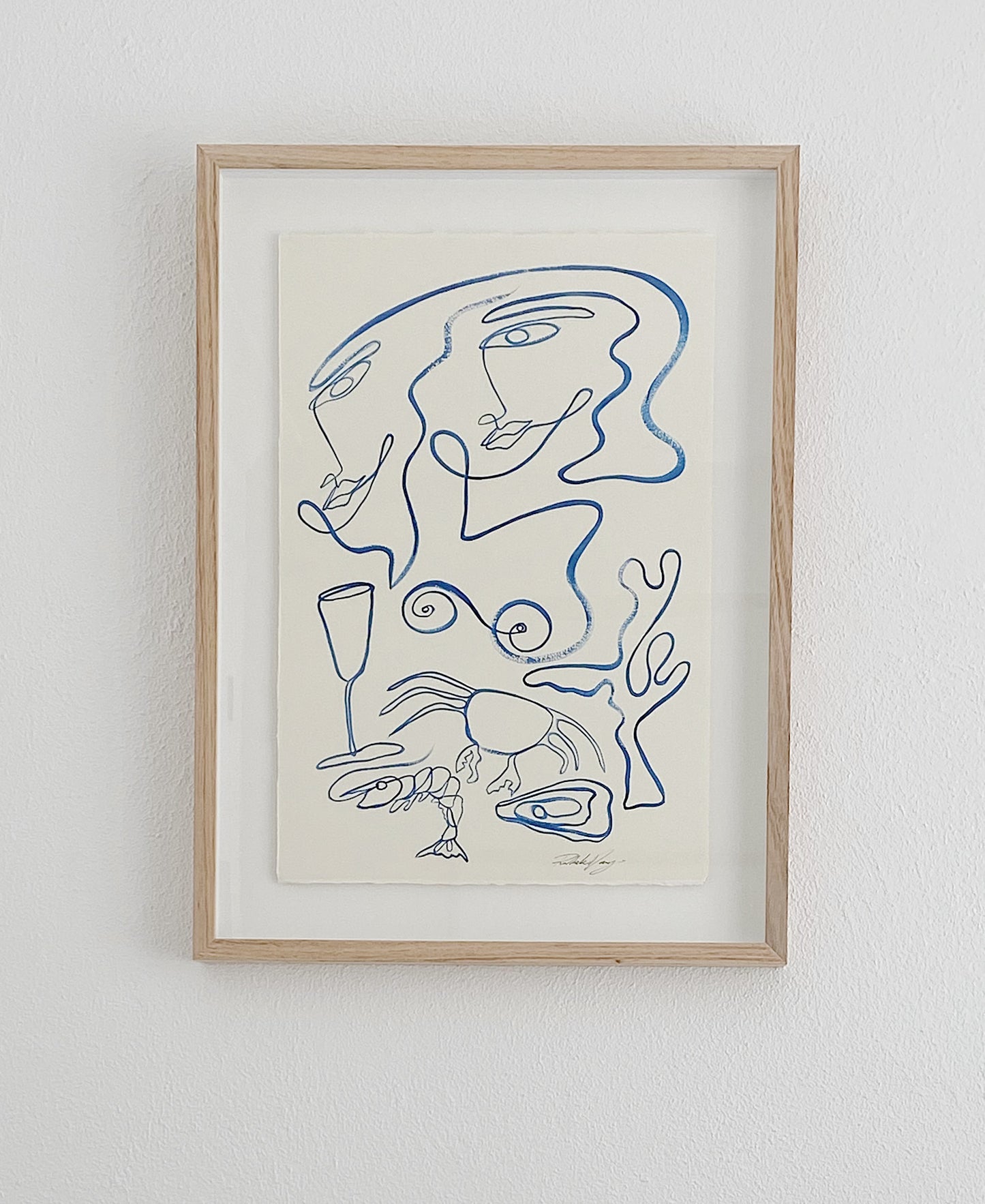 "You & I with an ocean of champagne" Original Acrylic on 300gsm Cold Pressed Paper, Framed in Tasmanian Oak. 530mm x 715mm