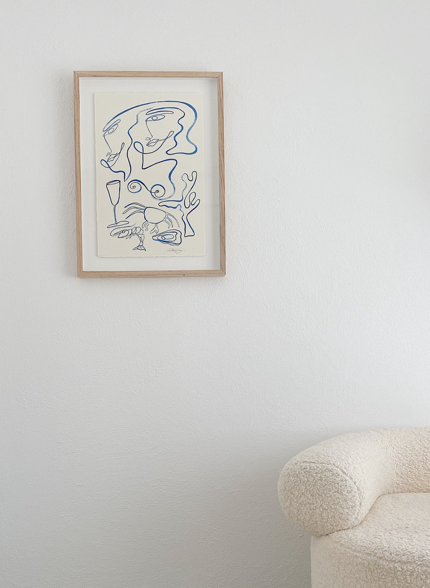 "You & I with an ocean of champagne" Original Acrylic on 300gsm Cold Pressed Paper, Framed in Tasmanian Oak. 530mm x 715mm