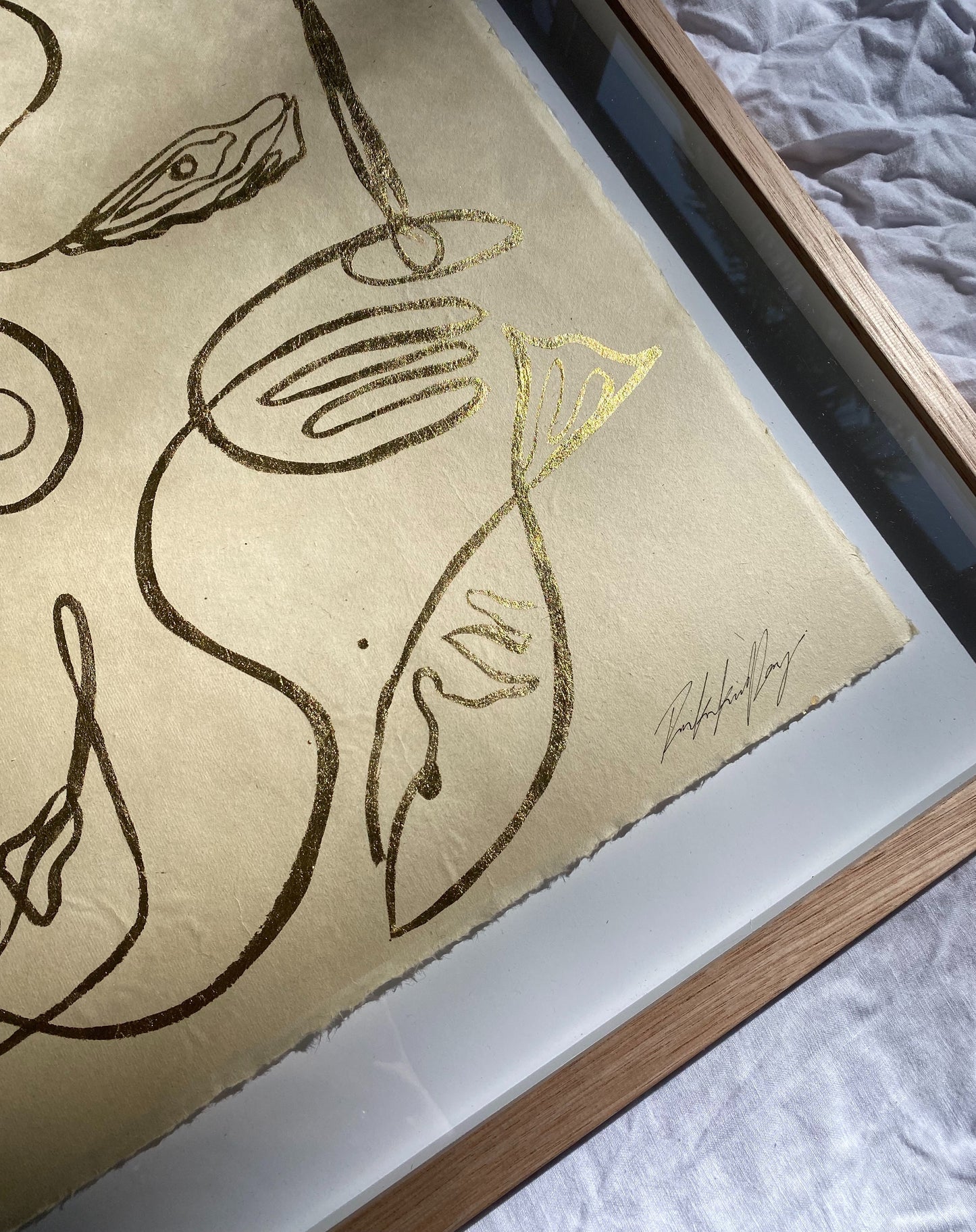 "Seashore Reflections" - Original gold leaf on Japanese rice paper, framed in Tasmanian Oak. 660mm x 560mm