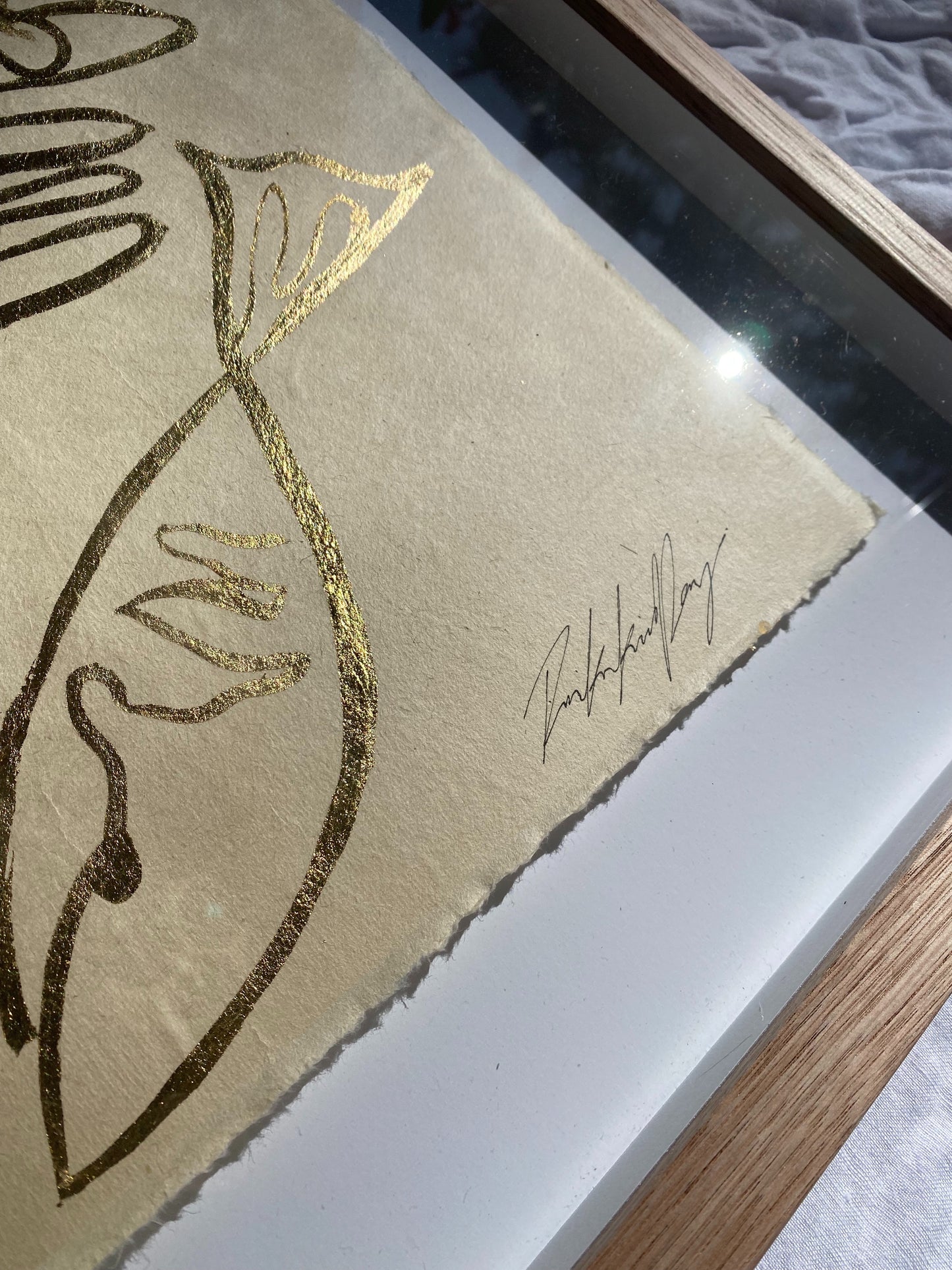 "Seashore Reflections" - Original gold leaf on Japanese rice paper, framed in Tasmanian Oak. 660mm x 560mm