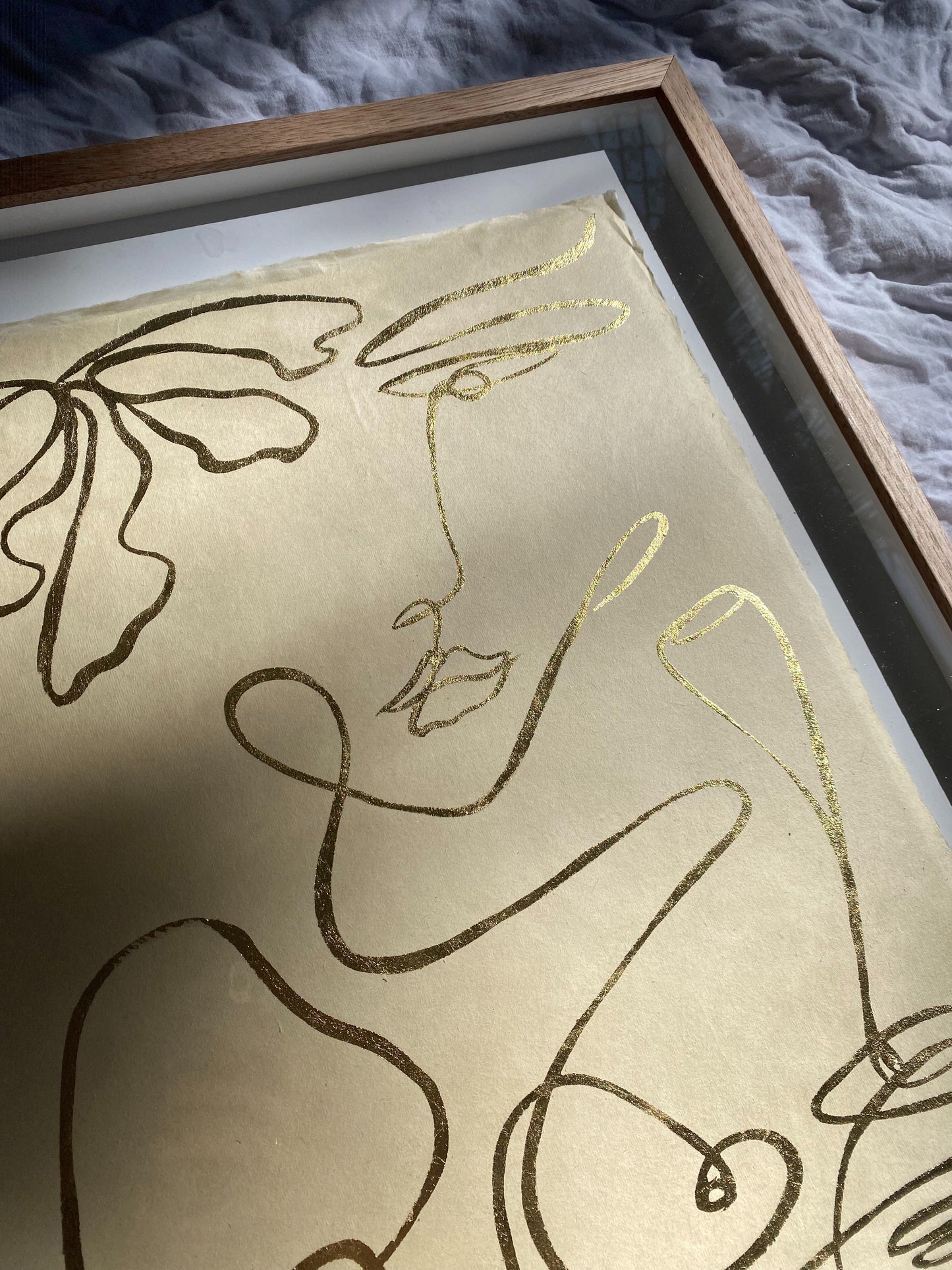 "Joys of solo" - Original gold leaf on Japanese rice paper, framed in Tasmanian Oak. 660mm x 560mm