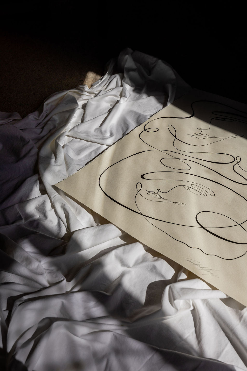 Complete - Black ink continuous line on watercolour deckle edge 300gsm paper..