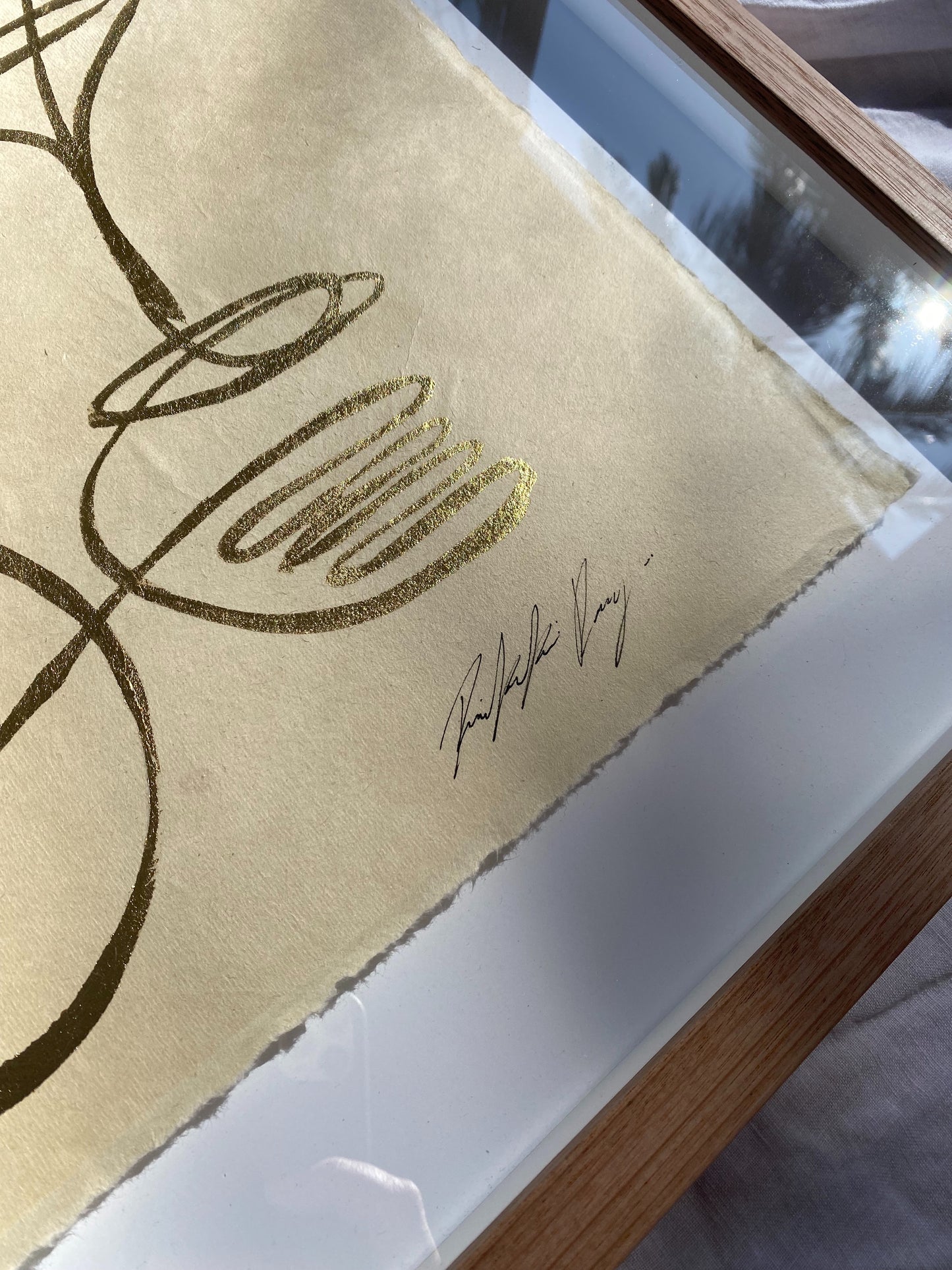 "Lobby Bar" - Original gold leaf on Japanese rice paper, framed in Tasmanian Oak. 660mm x 560mm