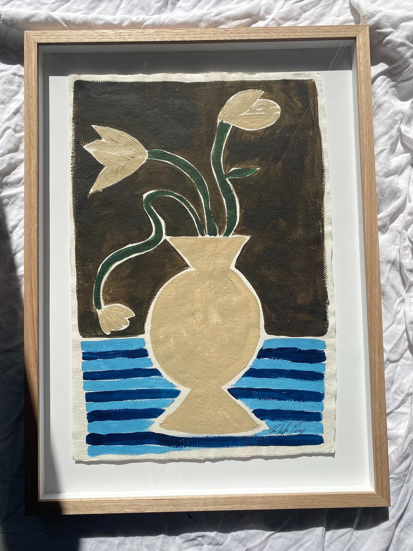 "The way home" - Original acrylic on Cotton Khadi paper, Framed in Tasmanian Oak, 520mm x 700mm.