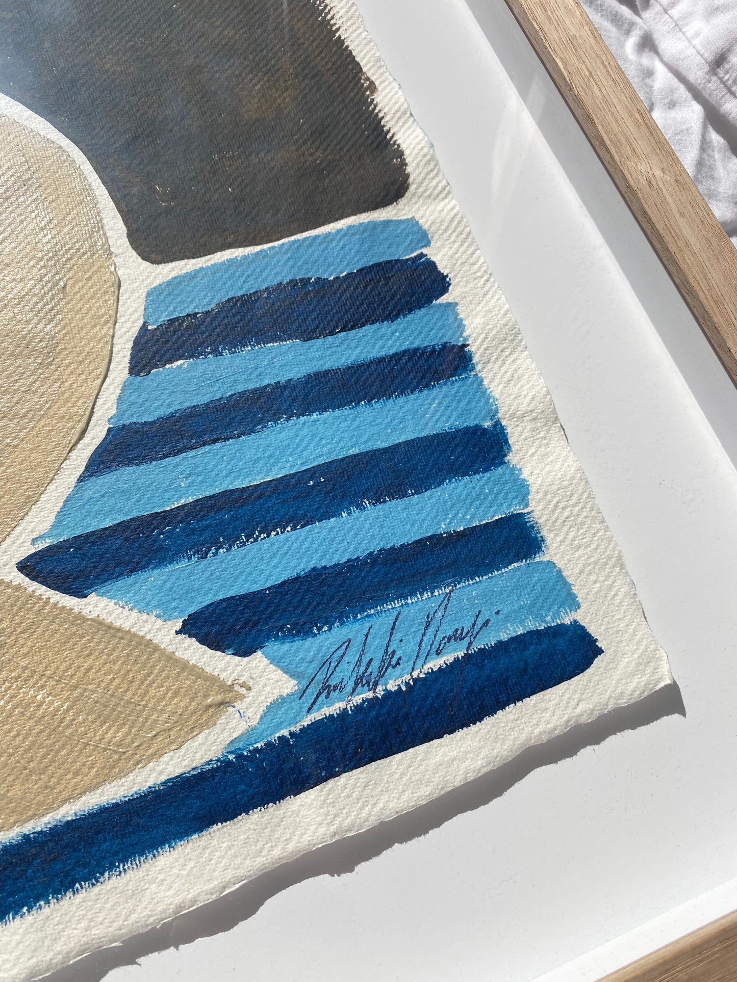 "The way home" - Original acrylic on Cotton Khadi paper, Framed in Tasmanian Oak, 520mm x 700mm.