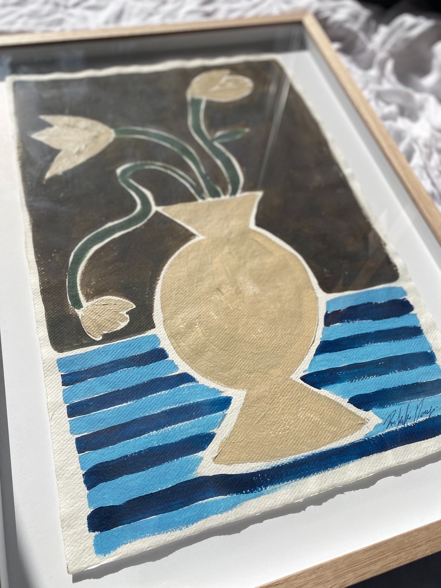 "The way home" - Original acrylic on Cotton Khadi paper, Framed in Tasmanian Oak, 520mm x 700mm.