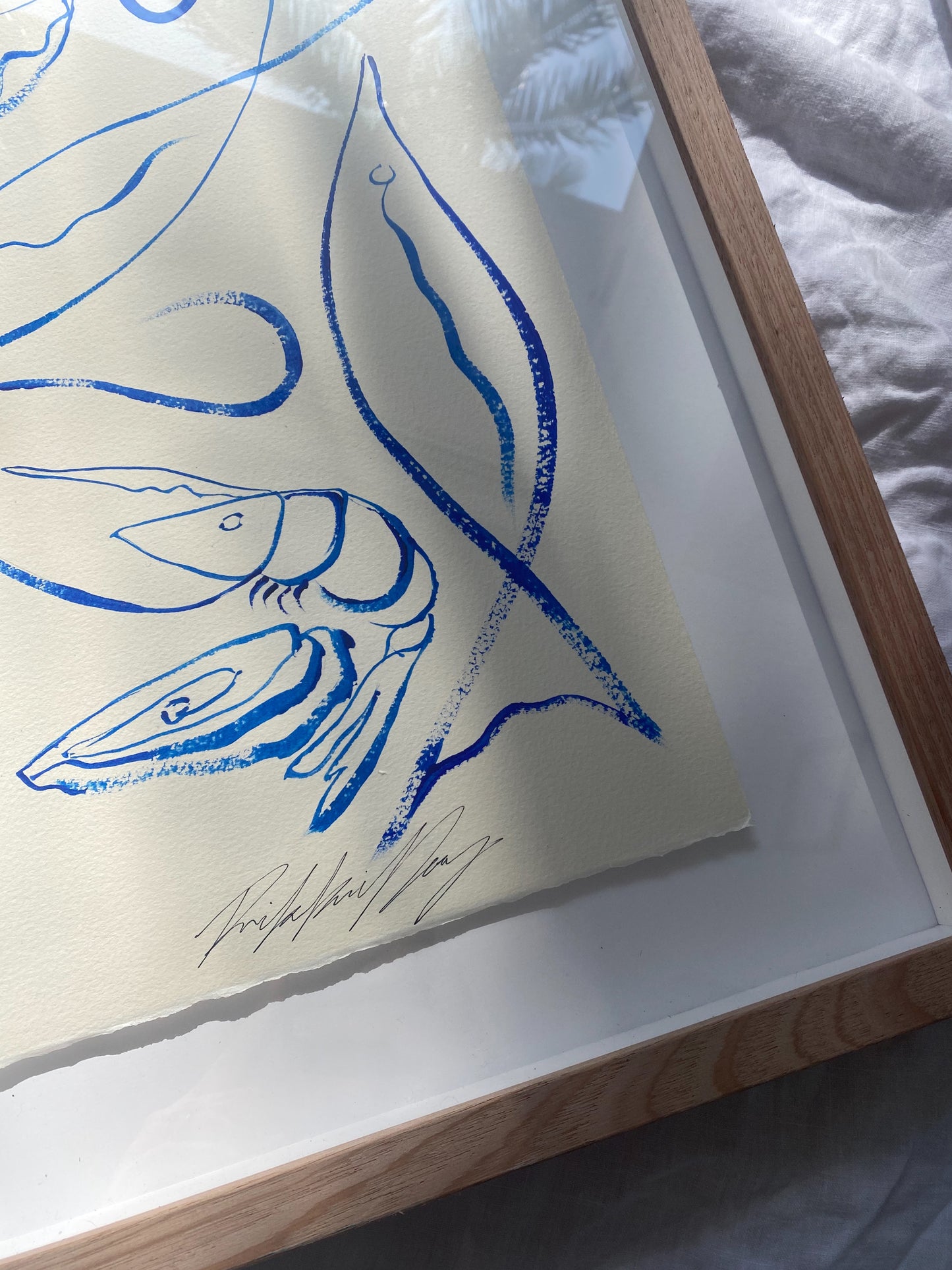 Below the foam and bubble. - Original Blue line work on cold pressed paper, famed in Tasmanian Oak, 700mm x 520mm