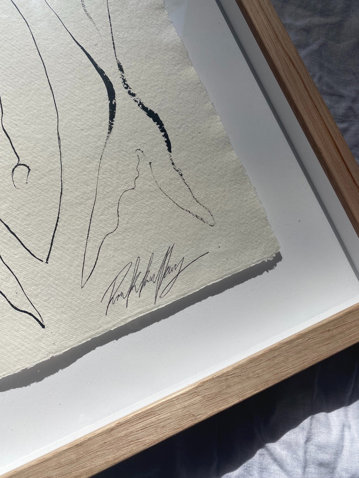 "Market Day" - Original black acrylic on Khadi paper, framed in Tasmanian Oak. 560mm x 430mm