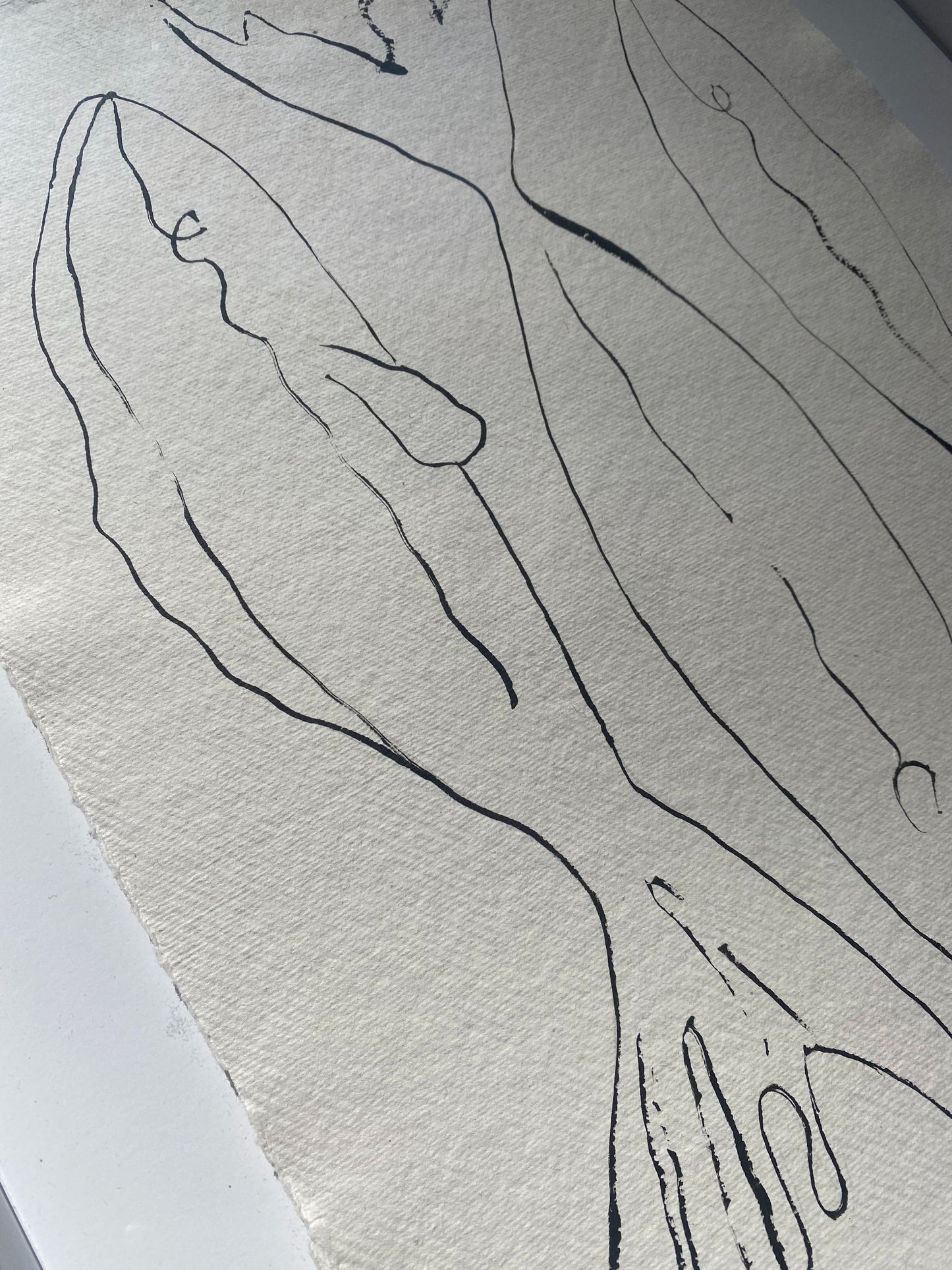 "Market Day" - Original black acrylic on Khadi paper, framed in Tasmanian Oak. 560mm x 430mm