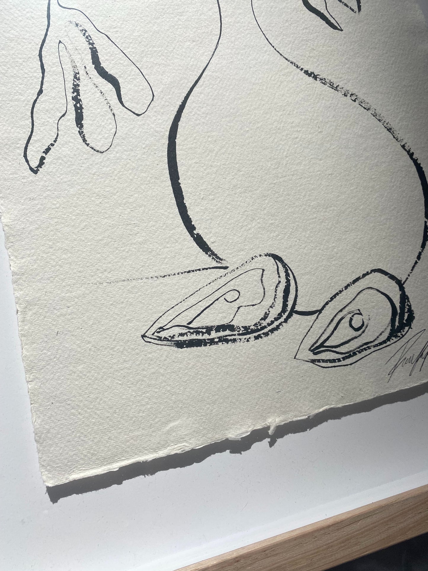 "In Bloom" - Original black acrylic on Khadi paper, framed in Tasmanian Oak. 560mm x 430mm