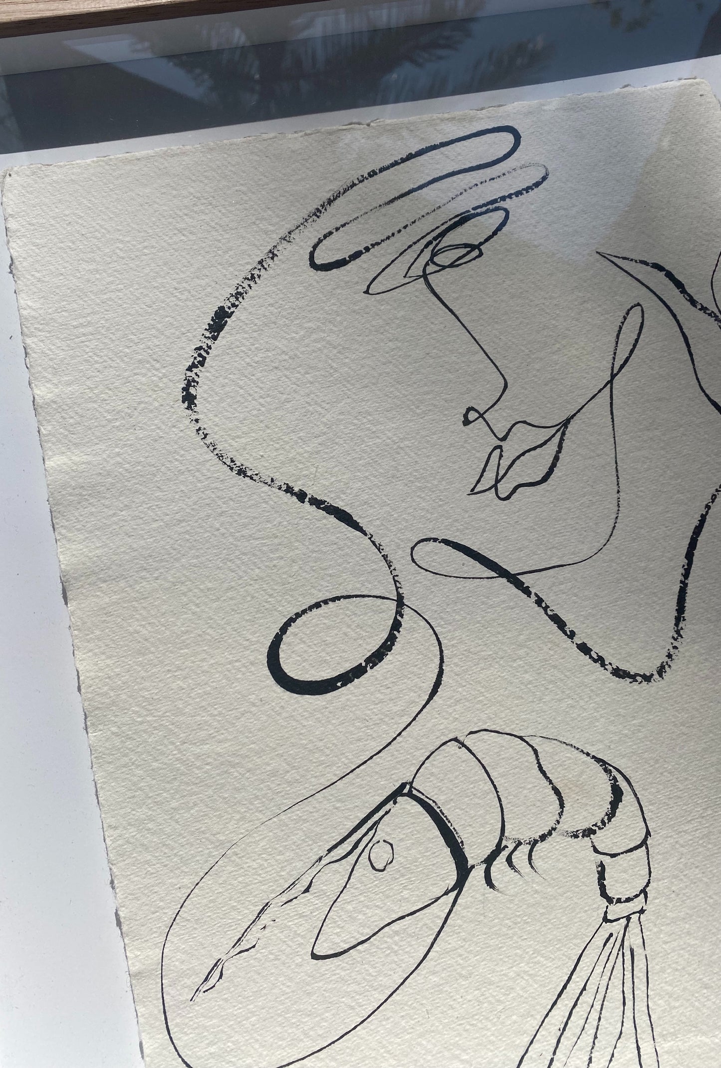 "We who love the sea" - Original black acrylic on cotton Khadi paper, framed in Tasmanian Oak. 560mm x 430.