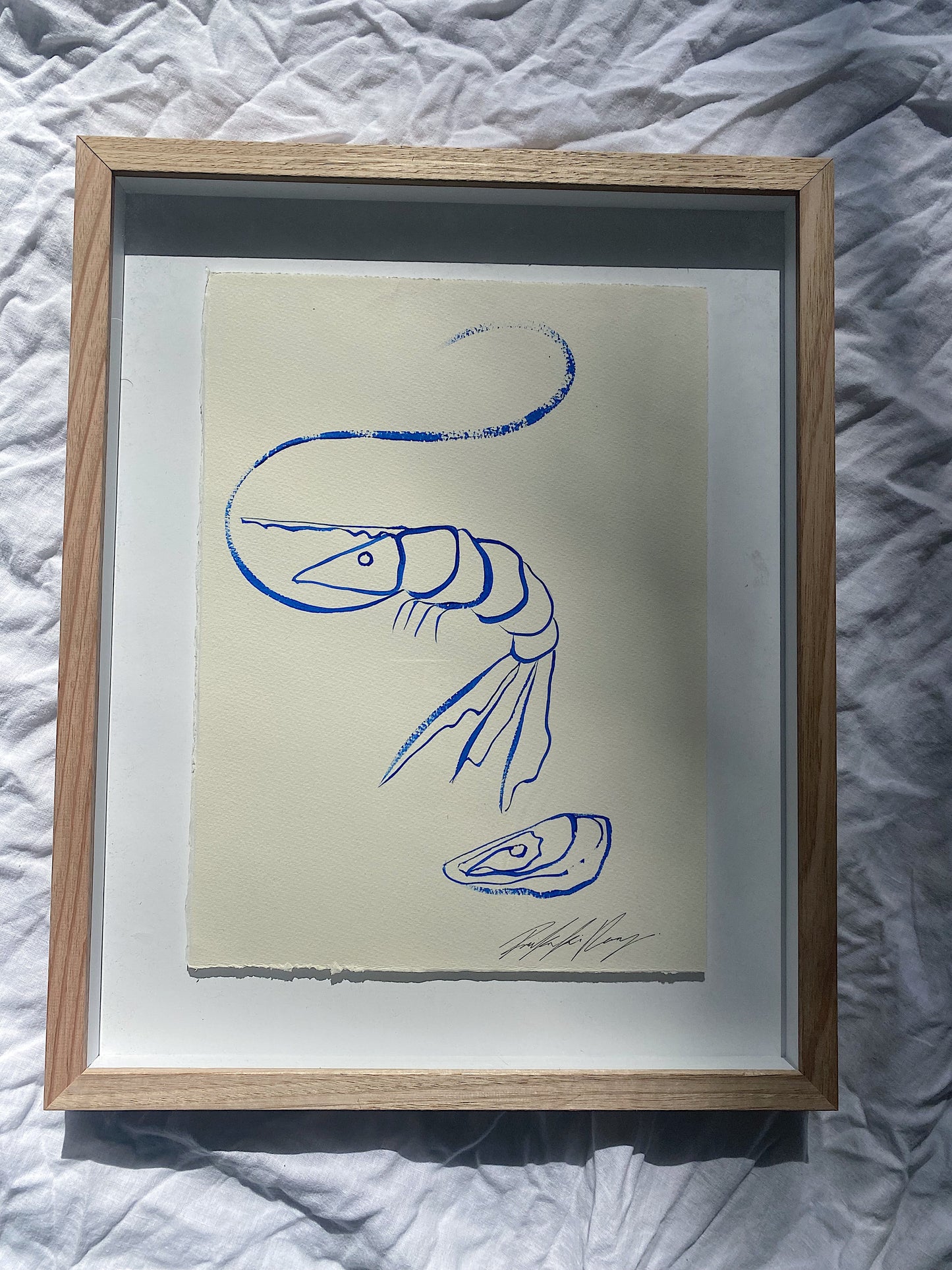 "Simplicity is Key" - Original Blue line work on 300gsm cold pressed paper, framed in Tasmanian Oak. 410mm x 530mm