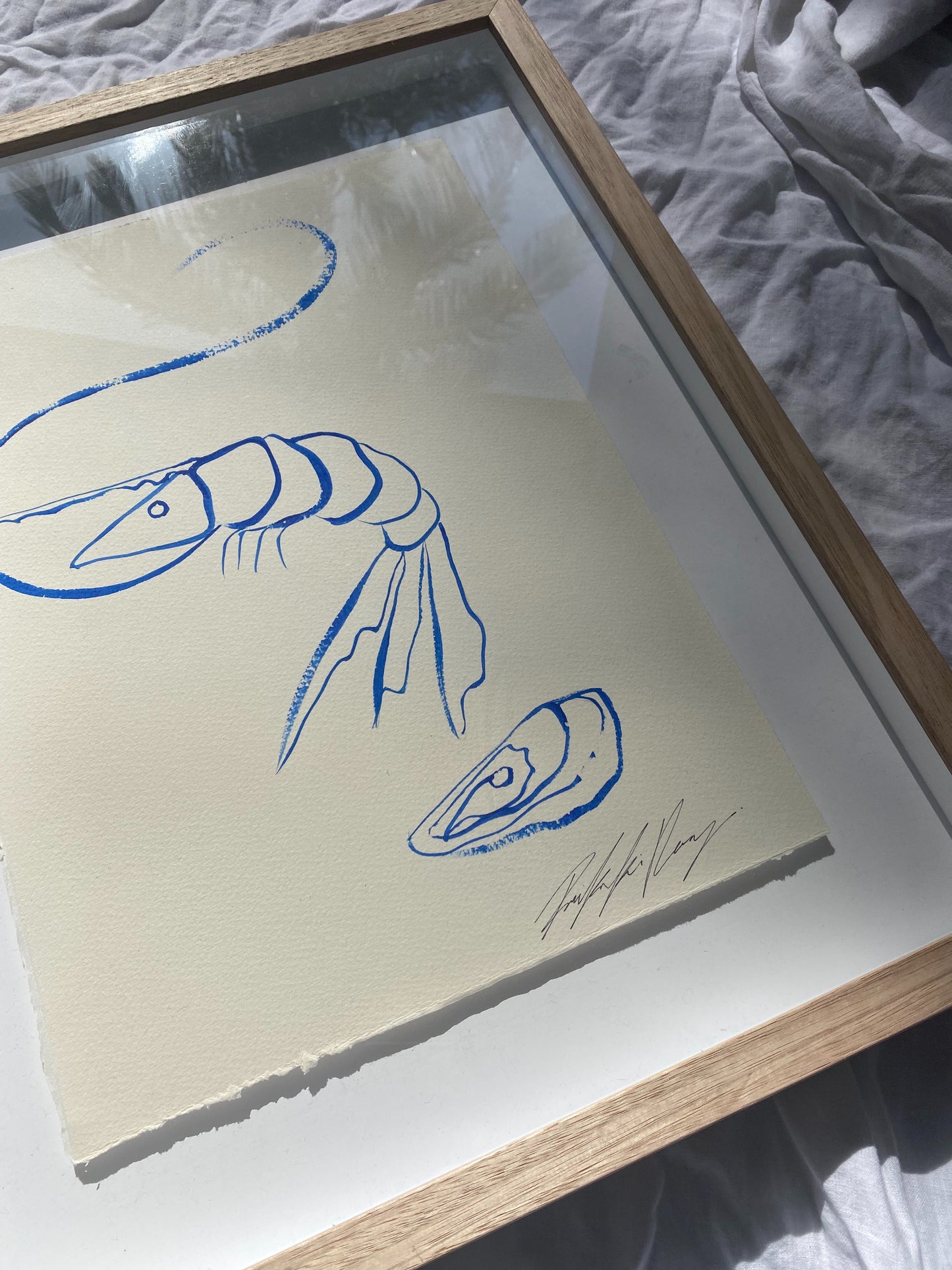 "Simplicity is Key" - Original Blue line work on 300gsm cold pressed paper, framed in Tasmanian Oak. 410mm x 530mm