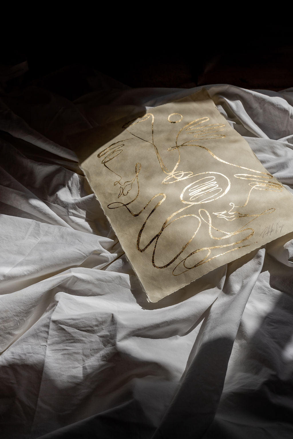 Wine Under The Moon - Gold leaf on Japanese Awagami Washi paper.