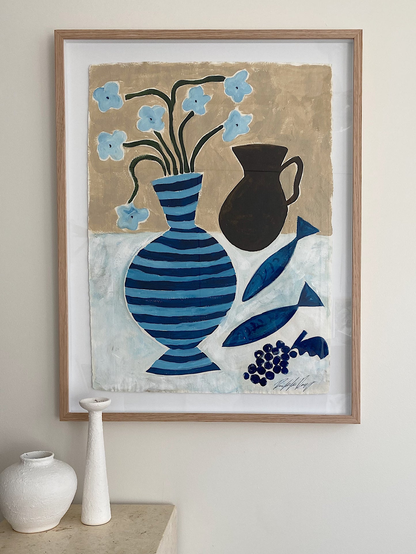 "Seaside Hotel" - Original acrylic on Khadi cotton paper, framed in Tasmanian Oak 900mm x 700