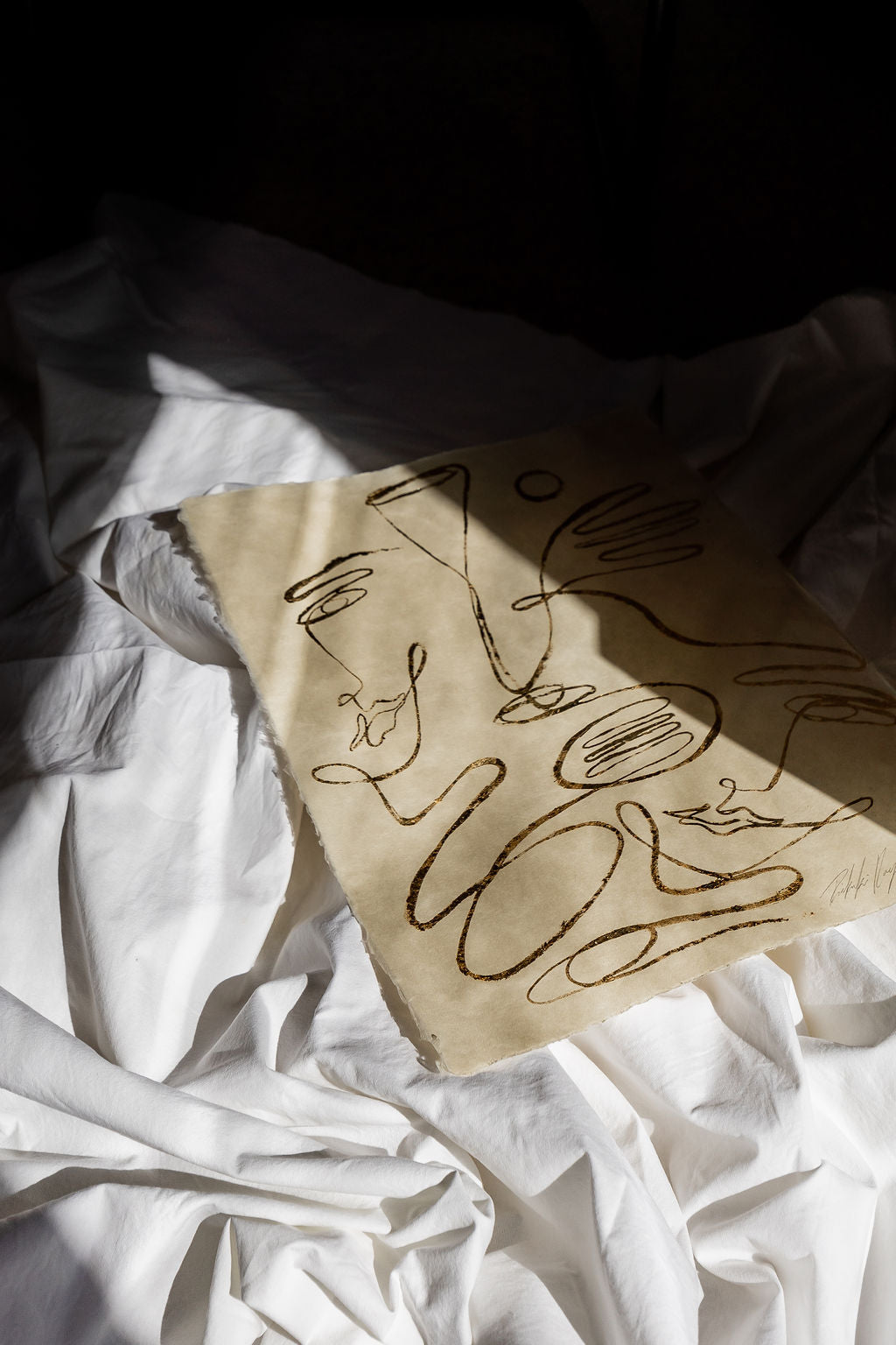 Wine Under The Moon - Gold leaf on Japanese Awagami Washi paper.