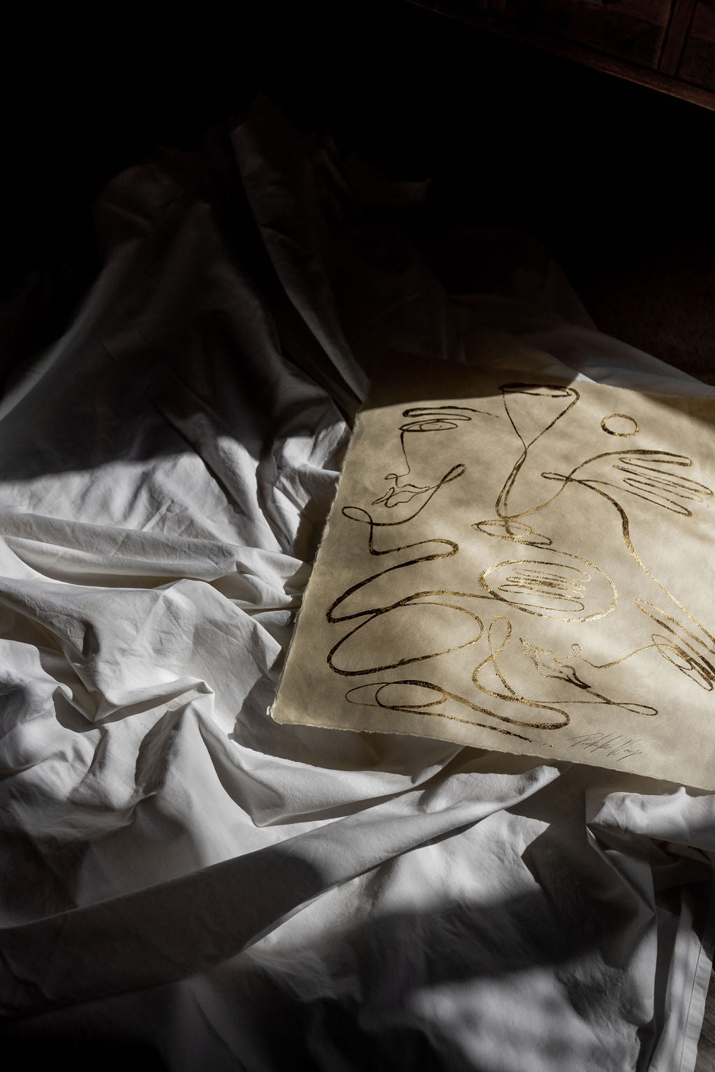 Wine Under The Moon - Gold leaf on Japanese Awagami Washi paper.