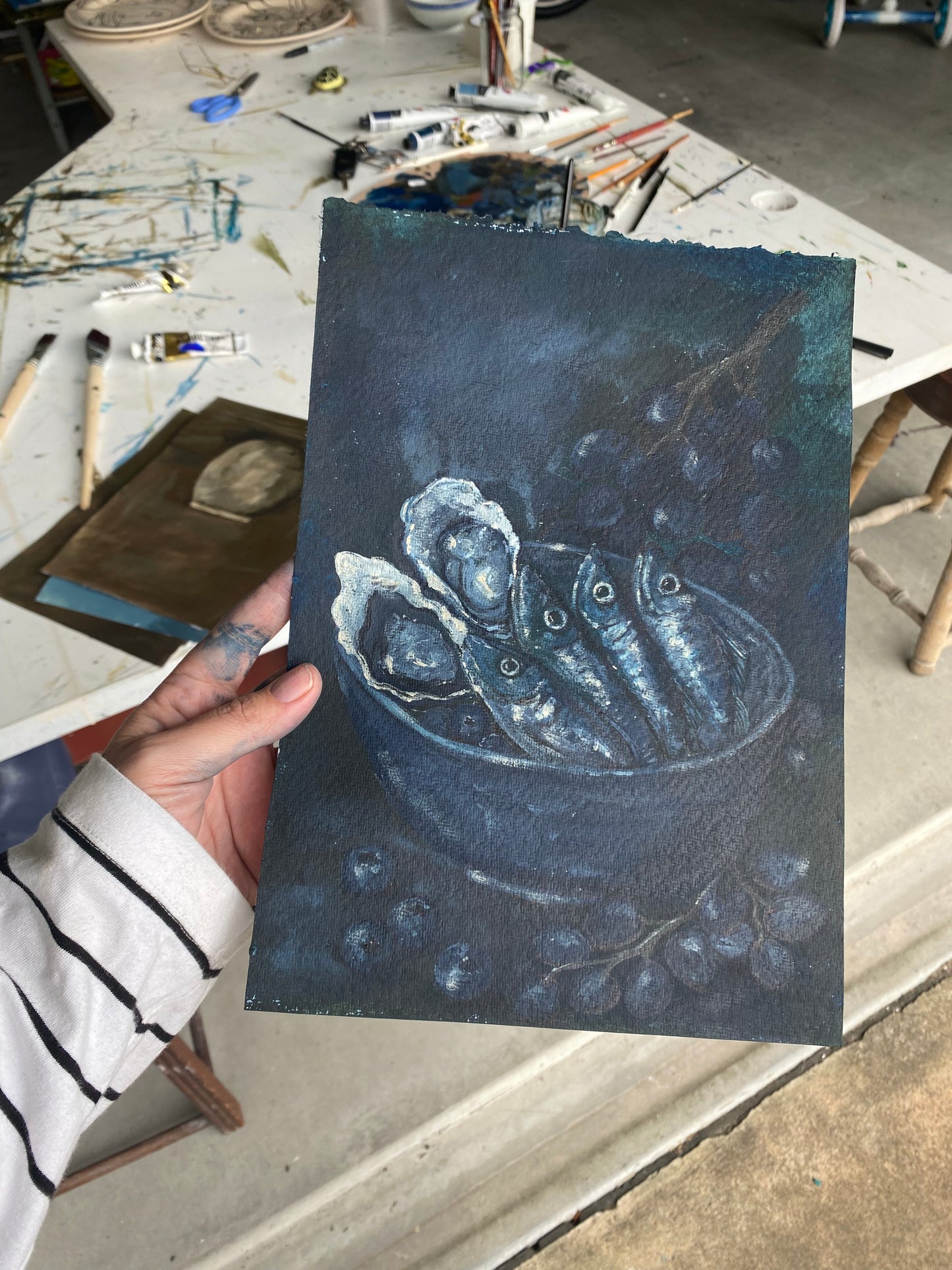 BLUE SARDINES Original Still life.