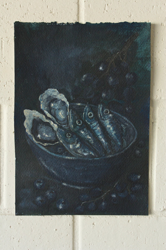 BLUE SARDINES Original Still life.