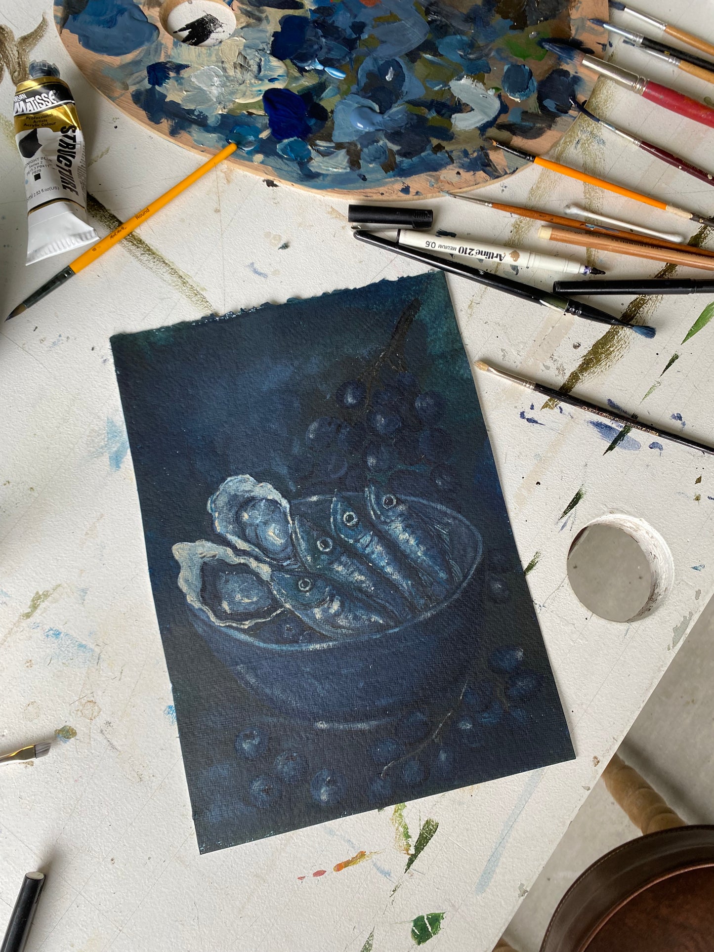 BLUE SARDINES Original Still life.
