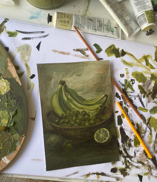 GREEN BANANAS Original Still life.