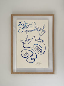 "Travelling Solo" - Original blue Acrylic on 300gsm Cold Pressed Paper, Framed in Tasmanian Oak or unframed if preferred.