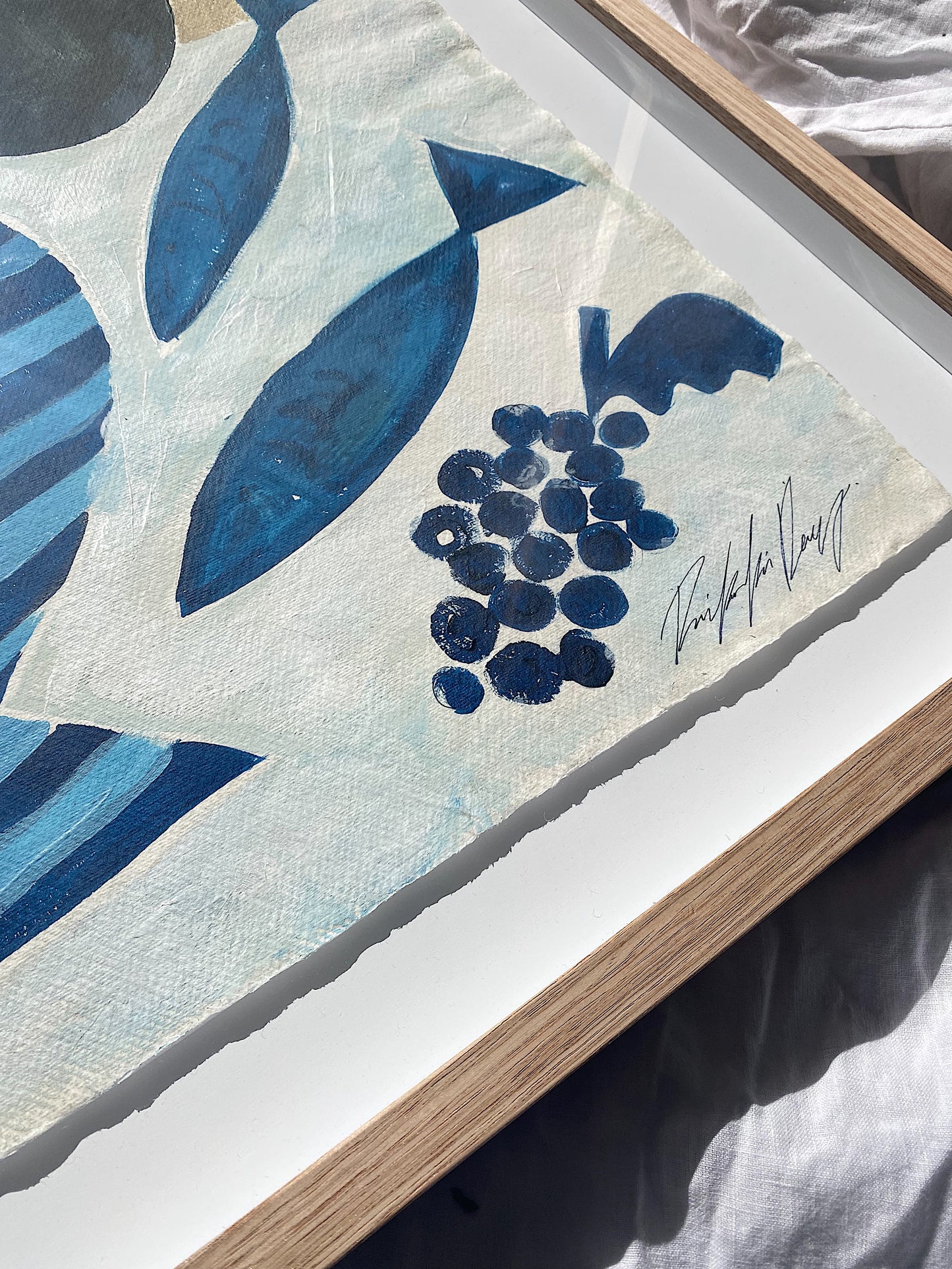 "Seaside Hotel" - Original acrylic on Khadi cotton paper, framed in Tasmanian Oak 900mm x 700