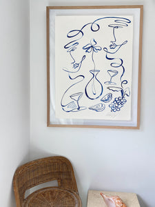"Seaside with you" - Original blue Acrylic on 300gsm Cold Pressed Paper, Framed in Tasmanian Oak or unframed if preferred.