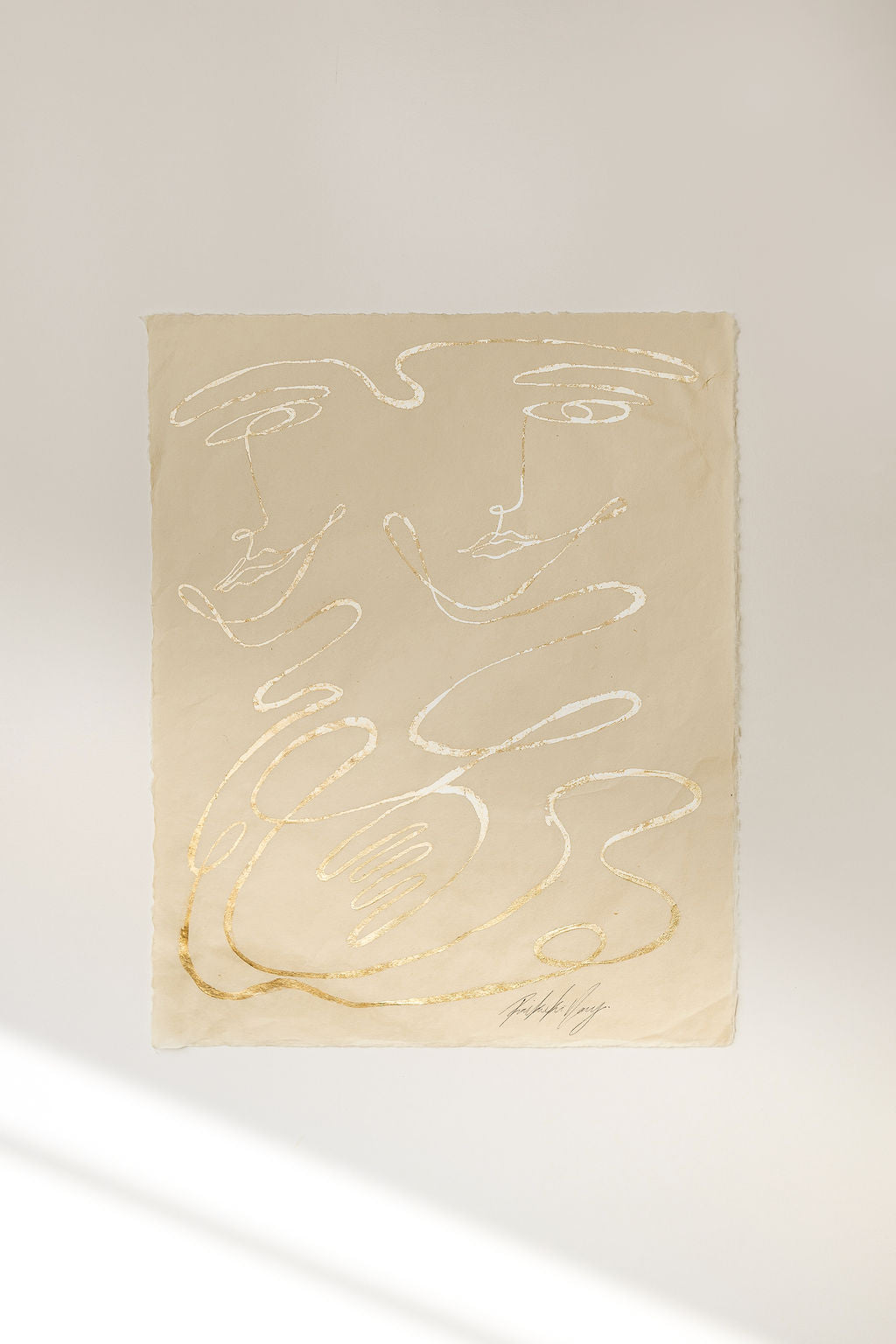 Holding Hands - Gold leaf on Japanese Awagami Washi paper.