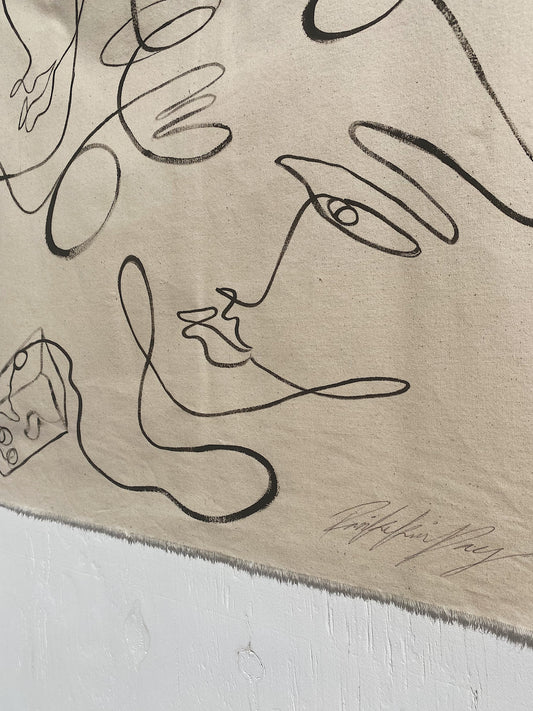 Quince paste made me do it - Acrylic on raw edged cotton. Unframed or framed in Tasmanian Oak.