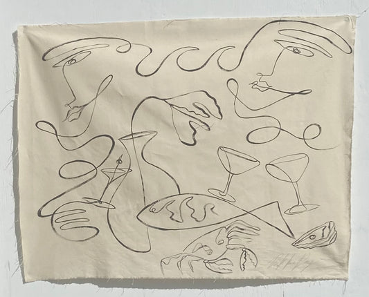 Once upon a time in Greece - Acrylic on raw edged cotton. Unframed or framed in Tasmanian Oak.