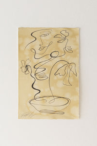 The Arrangement- Sepia ink continuous line on water-dyed paper.