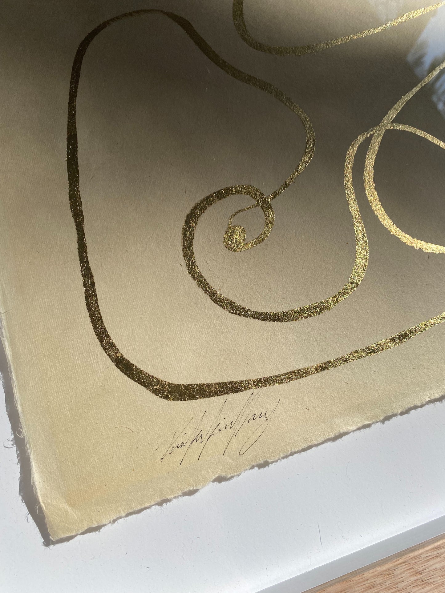 "Joys of solo" - Original gold leaf on Japanese rice paper, framed in Tasmanian Oak. 660mm x 560mm