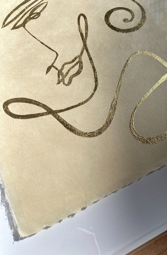 "Lobby Bar" - Original gold leaf on Japanese rice paper, framed in Tasmanian Oak. 660mm x 560mm