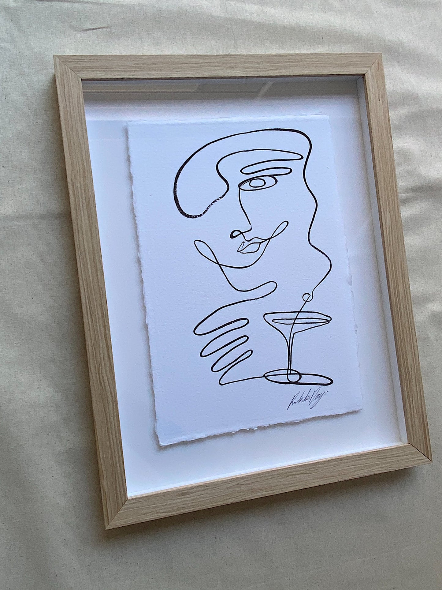 Martini on a pleather couch - Acrylic on cotton paper. Framed. 410mm x 320mm