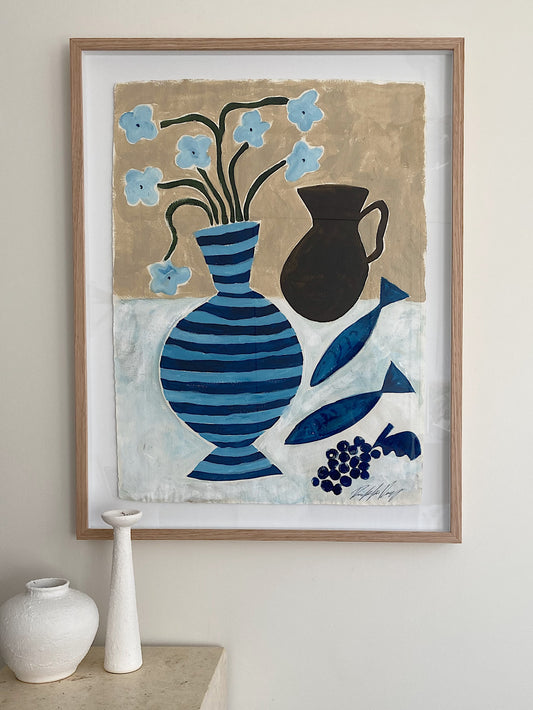 "Seaside Hotel" - Original acrylic on Khadi cotton paper, framed in Tasmanian Oak 900mm x 700